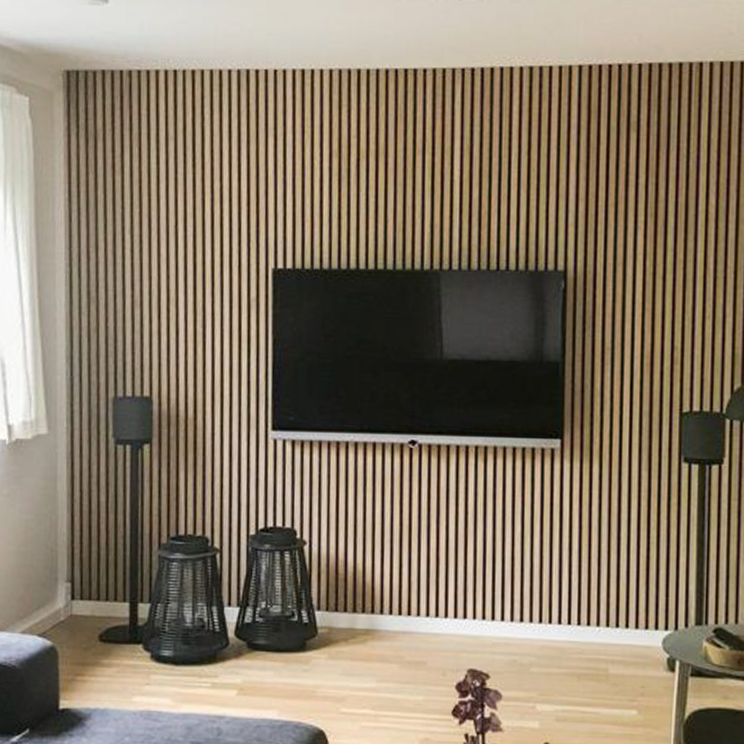 Fireproof polyester fiber wooden slats acoustic wall panel