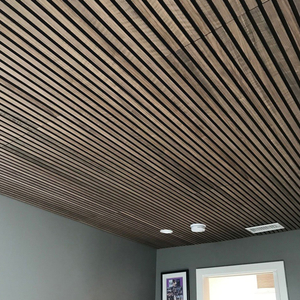 Interior Wooden Veneer Slat Polyester Fiber Acoustic Wall 