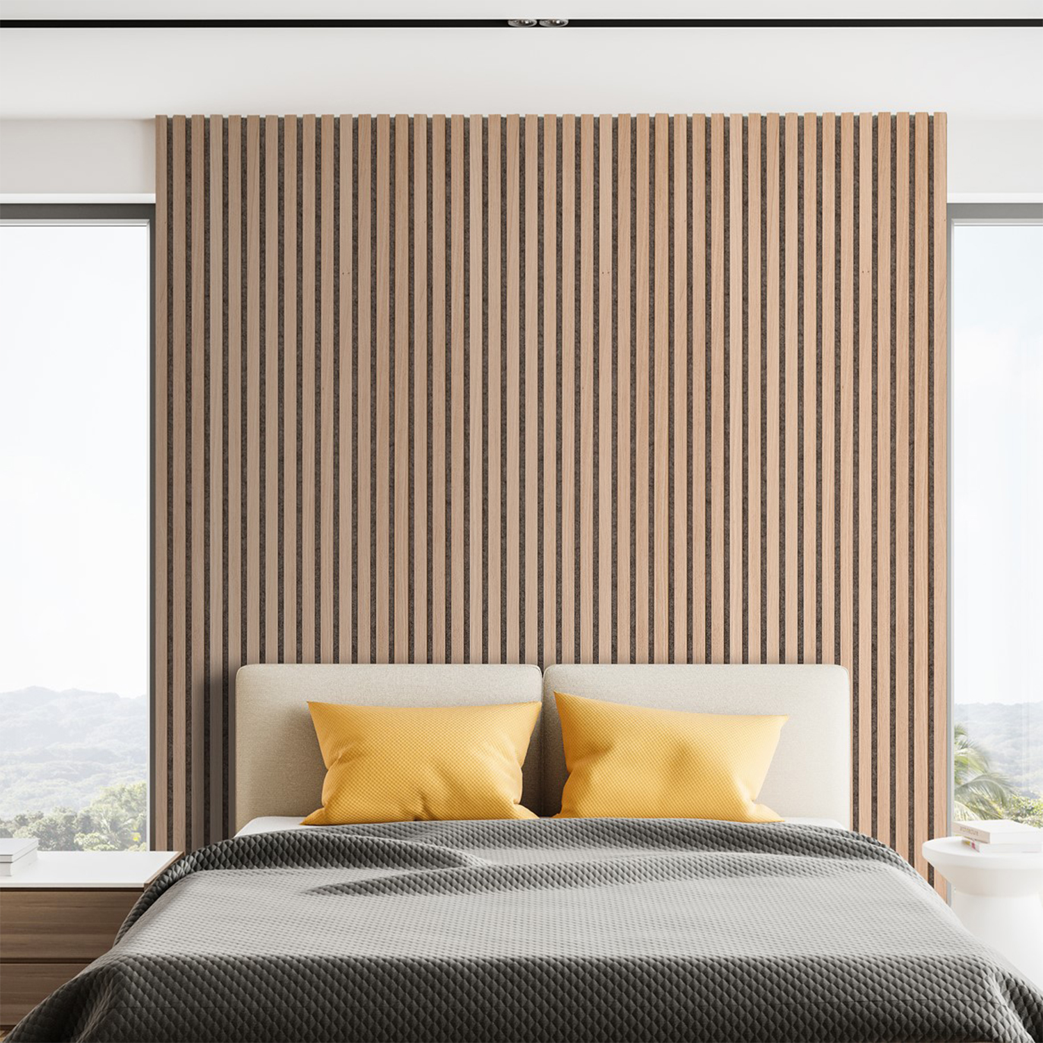 Factory Price Eco-Friendly Acoustic Slat Wood Wall Panel Polyester