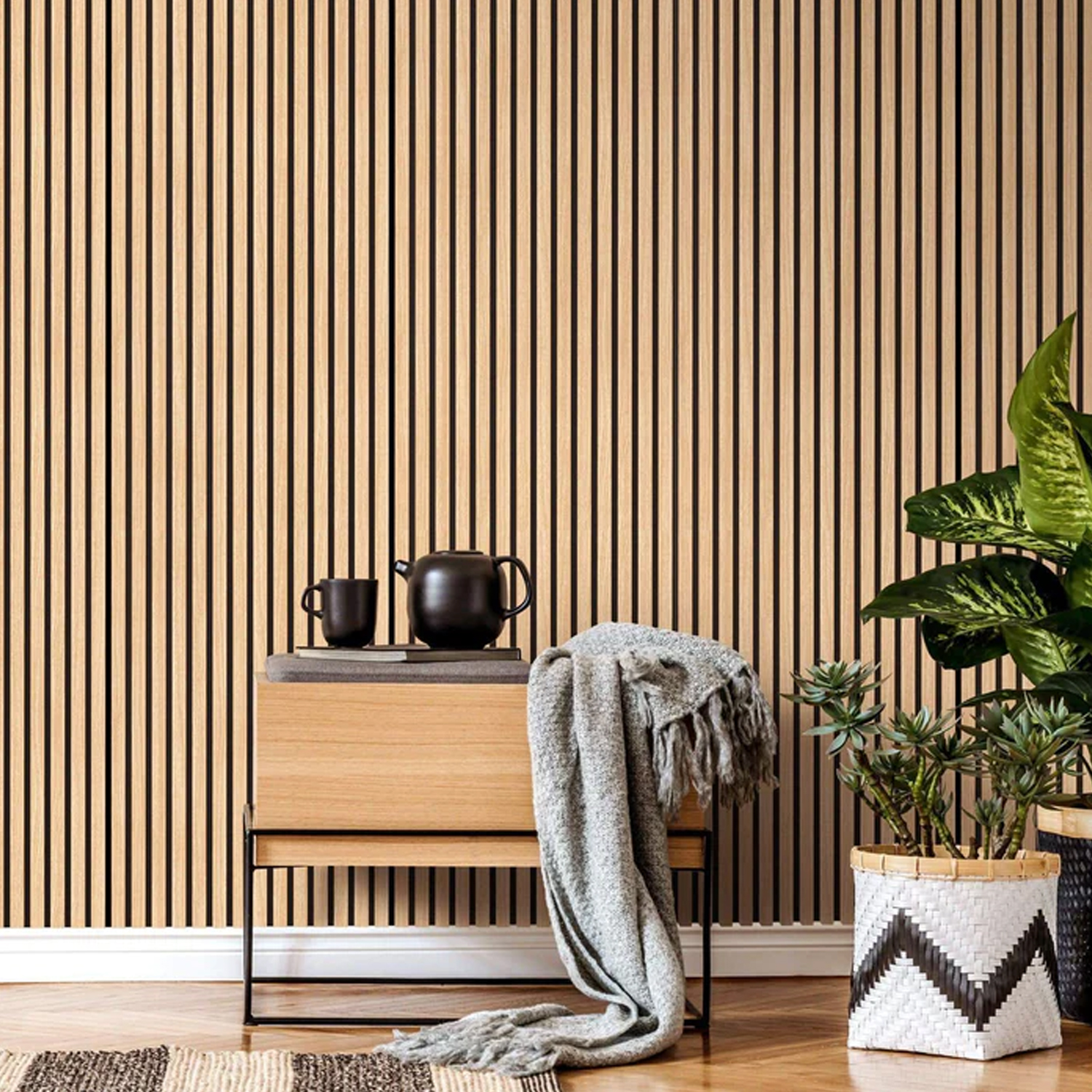 Natural Walnut and Oak Acoustic Slat Wood Wall Panels